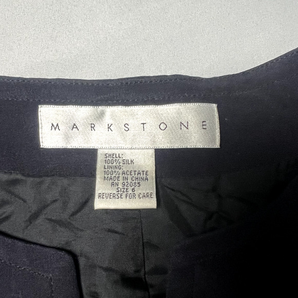 Markstone Womens Size 6 Black 100% Silk Gold Full Zip Shacket Jacket Blazer Vtg - Picture 4 of 12